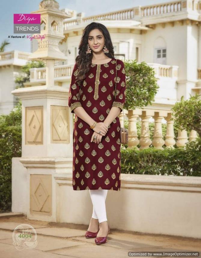 Victorias 4 Heavy Rayon Regular Wear Embroidery Kurti Collection